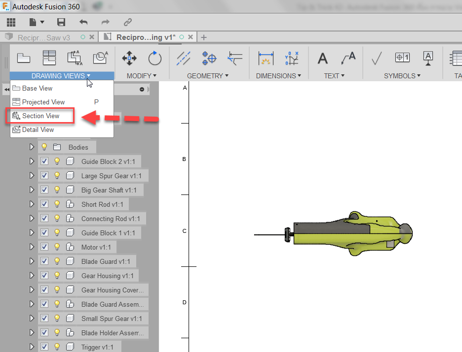 Fusion 360 Tip & Trick 42 การฉาย View ตัดใน drawing