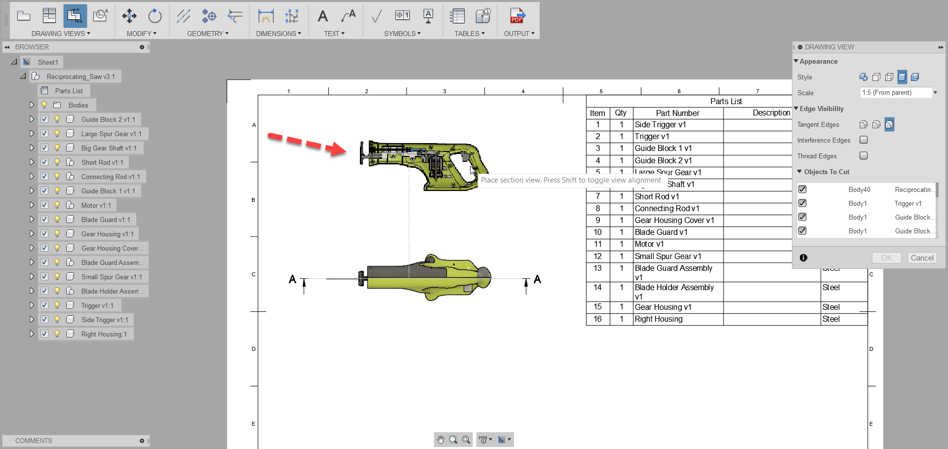 Fusion 360 Tip & Trick 42 การฉาย View ตัดใน drawing