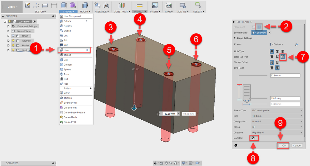 Fusion 360 Tips & Tricks 63 การเจาะรูพร้อมกับการทำเกลียว