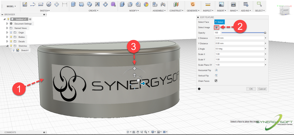 Fusion 360 Tips & Tricks 72 Insert รูปภาพลงบนผิวโค้ง