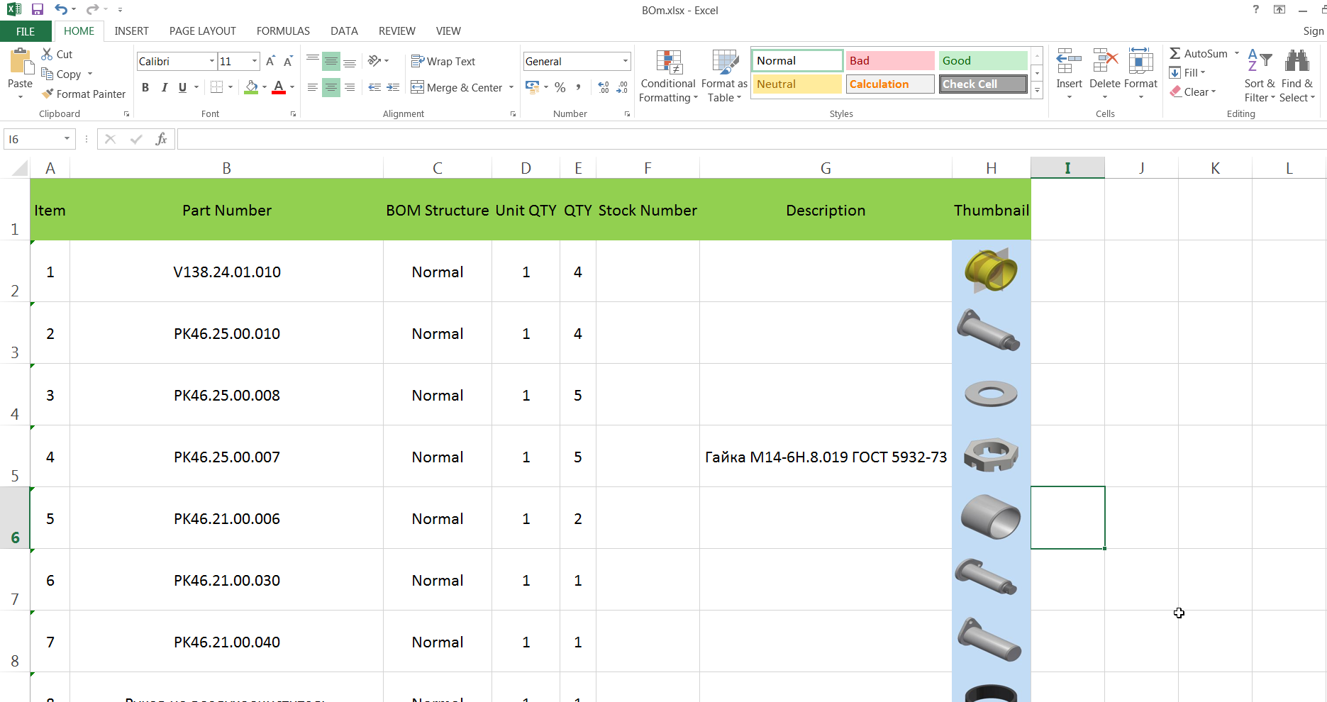 inventor Thumbnail part list