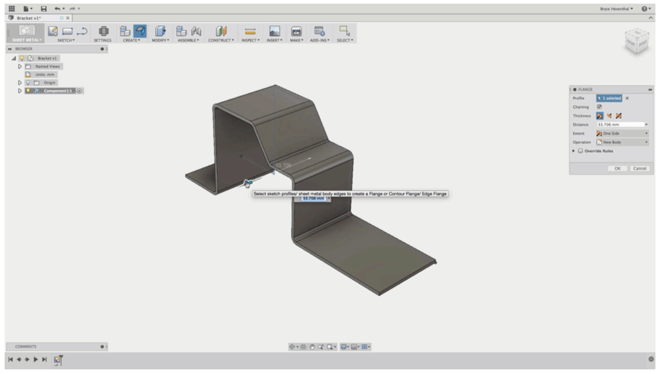 โหมดของการเขียนงานโลหะแผ่นใน Fusion 360